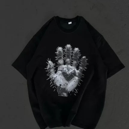 Unisex Bisiklet Yaka Baskılı Oversize TShirt Siyah