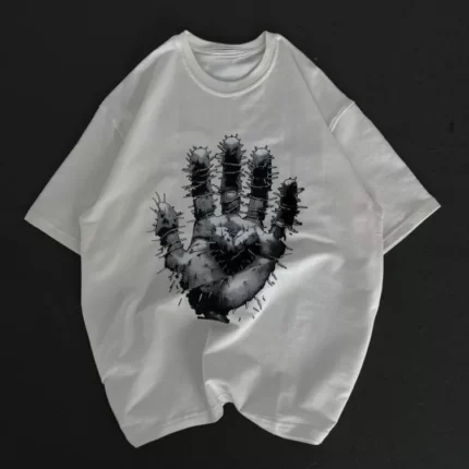 Unisex Bisiklet Yaka Baskılı Oversize TShirt Beyaz