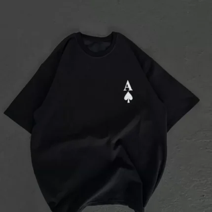 Unisex Bisiklet Yaka Baskılı Oversize TShirt Siyah