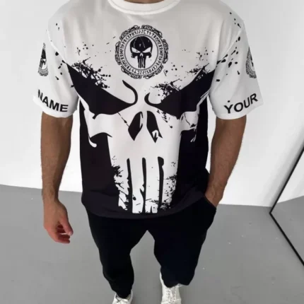 Unisex Bisiklet Yaka Baskılı Oversize TShirt Beyaz
