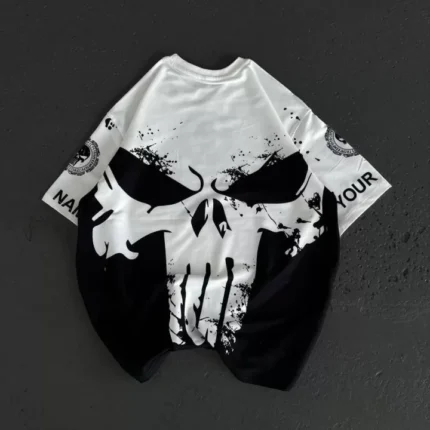 Unisex Bisiklet Yaka Baskılı Oversize TShirt Beyaz
