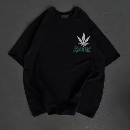 Unisex Bisiklet Yaka Baskılı Oversize TShirt Siyah