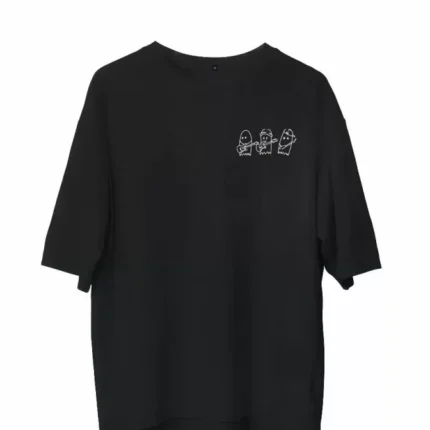 Unisex Bisiklet Yaka Baskılı Oversize TShirt Siyah