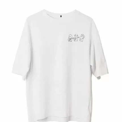 Unisex Bisiklet Yaka Baskılı Oversize TShirt Beyaz