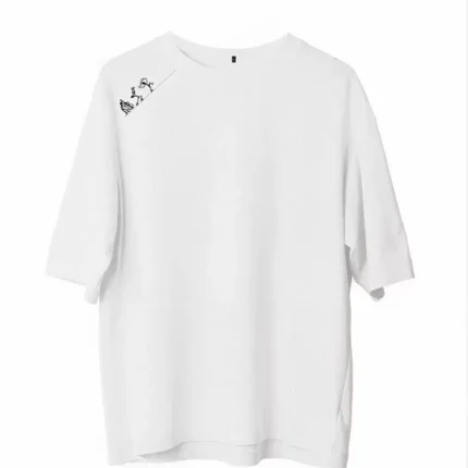 Unisex Bisiklet Yaka Baskılı Oversize TShirt Beyaz