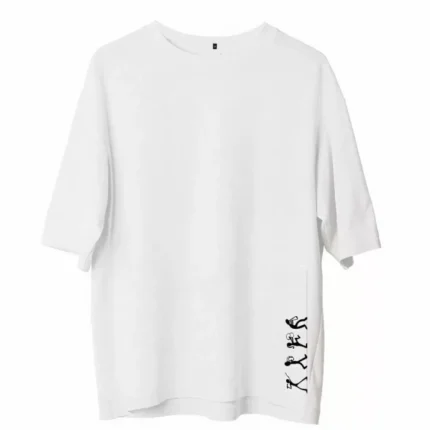 Unisex Bisiklet Yaka Baskılı Oversize TShirt Beyaz
