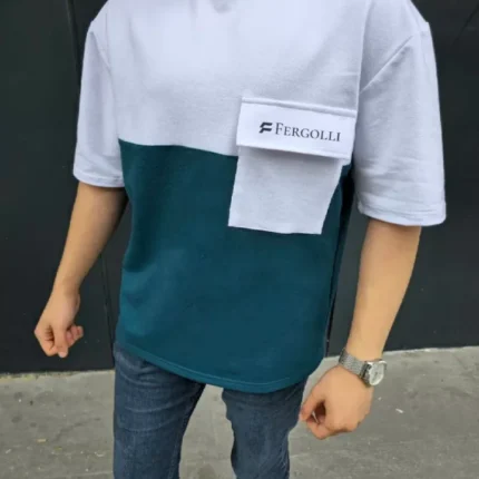 Unisex Torba Cep Detaylı  Parçalı TShirt Lacivert
