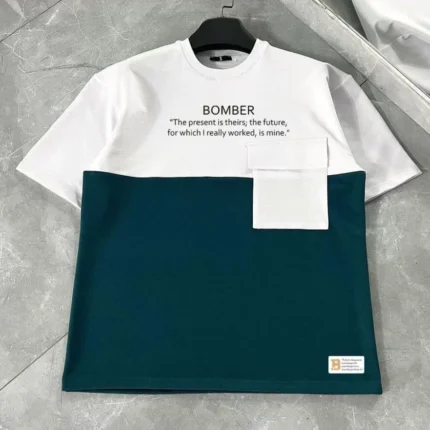 Unisex Torba Cep Detaylı  Parçalı TShirt Lacivert