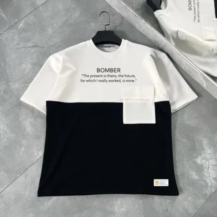 Unisex Torba Cep Detaylı  Parçalı TShirt Siyah