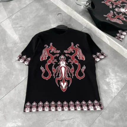 Unisex Bisiklet Yaka Baskılı Oversize TShirt Siyah