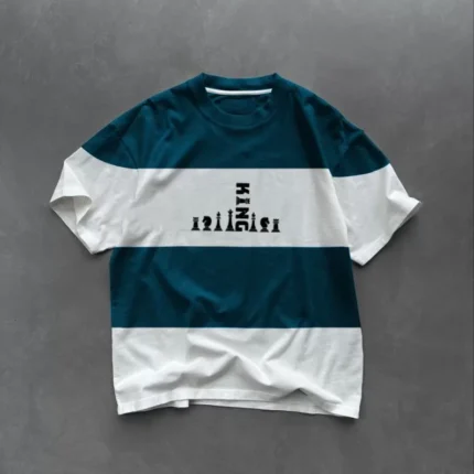 Unisex Bisiklet Yaka Baskılı Parçalı Oversize TShirt Lacivert