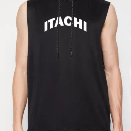 Unisex Kapşonlu Kolsuz Baskılı Oversize Tshirt Siyah