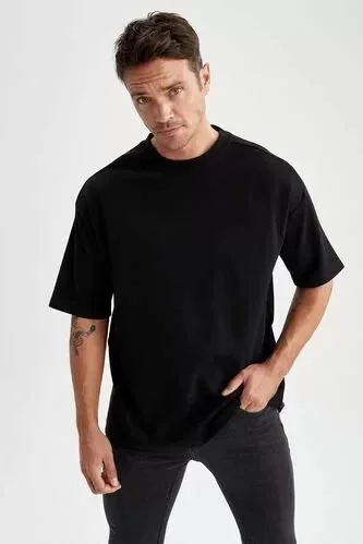 Unisex Basic Bisiklet Yaka Oversize TShirt Siyah