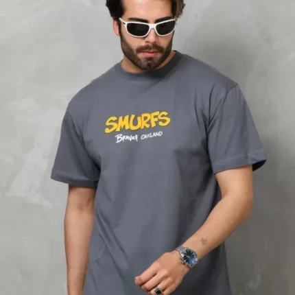 Unisex Basic Bisiklet Yaka Oversize TShirt Füme