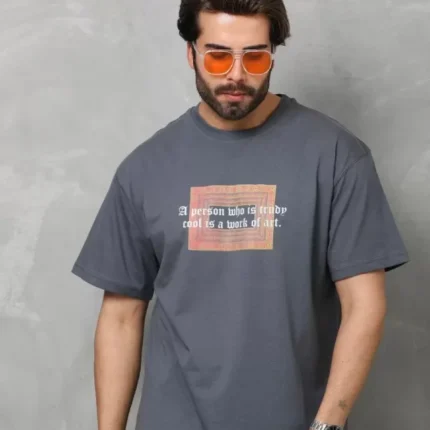 Unisex Bisiklet Yaka Baskılı Oversize TShirt Füme