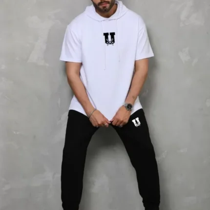 Unisex Kapşonlu Oversize TShirt Takım Beyaz