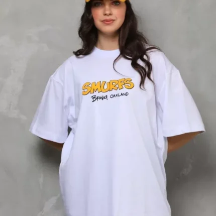 Unisex Bisiklet Yaka Baskılı Oversize TShirt Beyaz