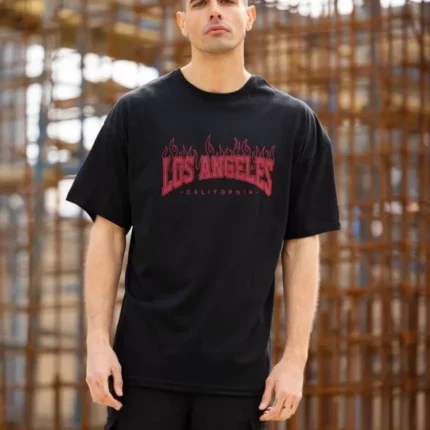 Unisex Bisiklet Yaka Baskılı Oversize TShirt Siyah