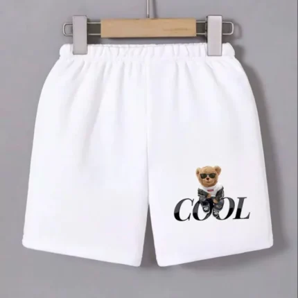 Beli Lastikli Baskılı Mini Şort Beyaz