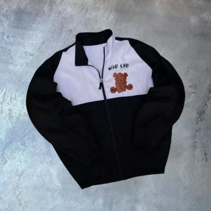 Unisex Uzun Kollu Paraşüt Kumaş Rüzgarlik Siyah