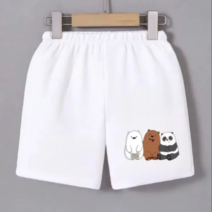 Beli Lastikli Baskılı Mini Şort Beyaz