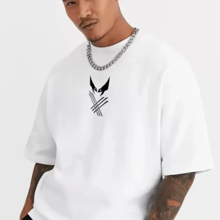 Unisex Bisiklet Yaka Baskılı Oversize TShirt Beyaz