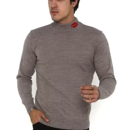 Unisex Yarım Boğazlı Baskılı Dokuma Triko Vizon