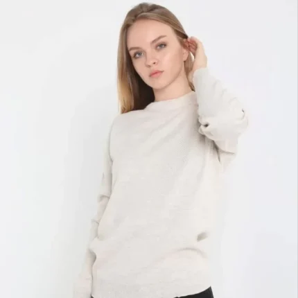 Unisex Uzun Kol Biskilet Yaka Dokuma Triko Bej