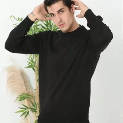 Unisex Uzun Kol Biskilet Yaka Dokuma Triko Siyah