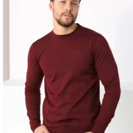 Unisex Uzun Kol Biskilet Yaka Dokuma Triko Bordo