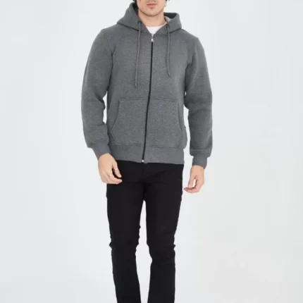 Unisex Tam Fermuarlı Kapşonlu  SweatShirt Füme