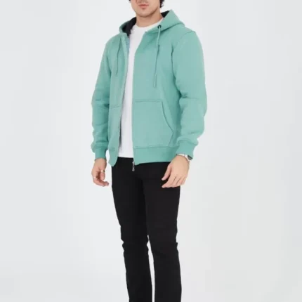 Unisex Tam Fermuarlı Kapşonlu SweatShirt Mint Yeşili