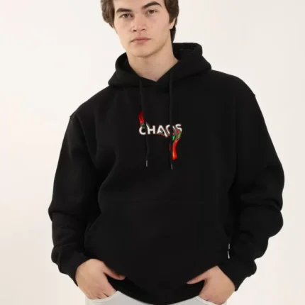 Unisex Baskılı Oversize Üç İplik Kapüşonlu Sweatshirt Siyah