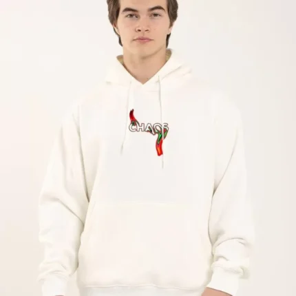 Unisex Baskılı Oversize Üç İplik Kapüşonlu Sweatshirt Beyaz
