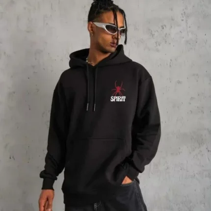 Unisex Kapşonlu Baskılı Sweetshirt Siyah