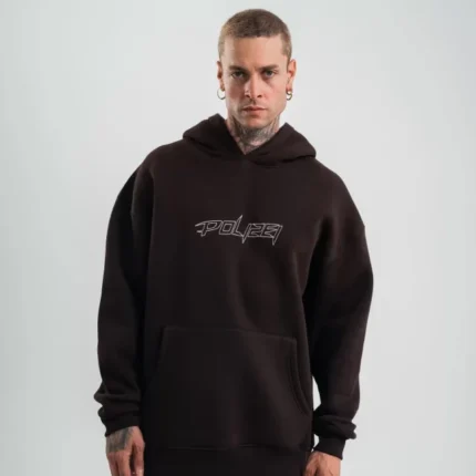 Unisex Üç İplik Kapşonlu Nakışlı SweatShirt Kahve