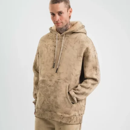 Unisex Double Oversize Kapşonlu Yıkamalı SweatShirt Bej