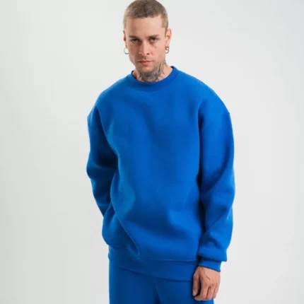 Uzun Kol Bisiklet Yaka Basic SweatShirt Mavi