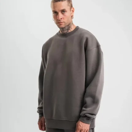 Uzun Kol Bisiklet Yaka Basic SweatShirt Füme