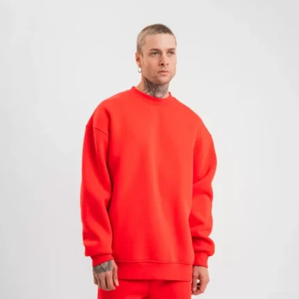 Uzun Kol Bisiklet Yaka Basic SweatShirt Kırmızı