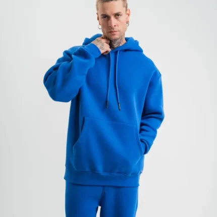 Unisex Double Oversize Kapşonlu Basic SweatShirt Mavi