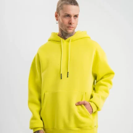 Unisex Double Oversize Kapşonlu Basic SweatShirt Sarı