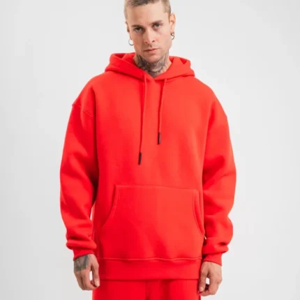 Unisex Double Oversize Kapşonlu Basic SweatShirt Kırmızı