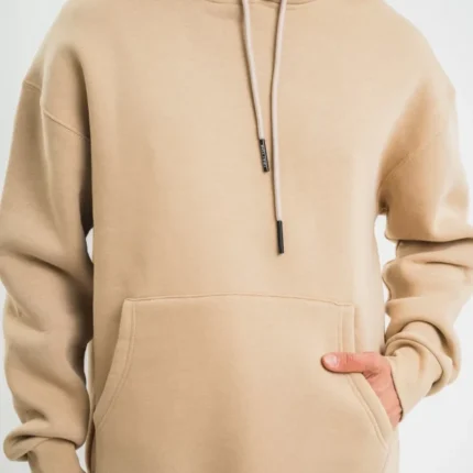 Unisex Double Oversize Kapşonlu Basic SweatShirt Bej