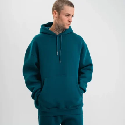 Unisex Double Oversize Kapşonlu Basic SweatShirt Koyu Deniz Yeşili