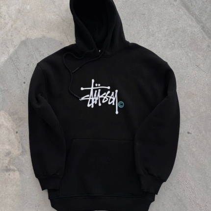 Üç İplik Kapşonlu Baskılı SweatShirt Siyah