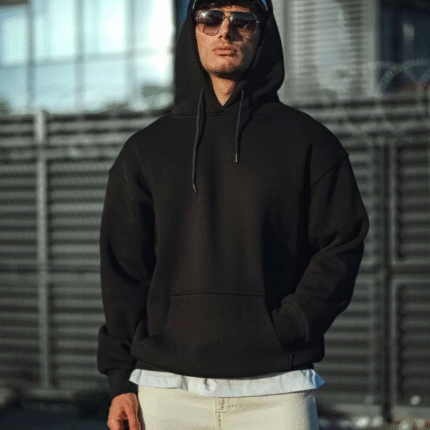 Üç İplik Penye Kapşonlu Basic SweatShirt Siyah