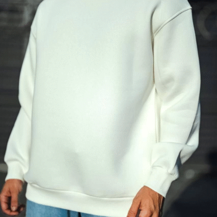 Kışlık Bisiklet Yaka Üç İplik Basic SweatShirt Beyaz