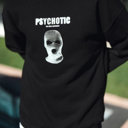 Kışlık Bisiklet Yaka Baskılı SweatShirt Siyah
