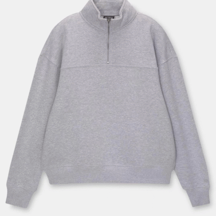 Oversize Yarım Farmuarlı Yakalı Basic SweatShirt Gri